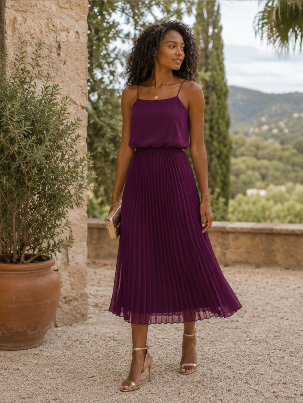 Sam Edelman Women's Plisse Sleeveless MIDI Wedding Guest Dress Plum 14